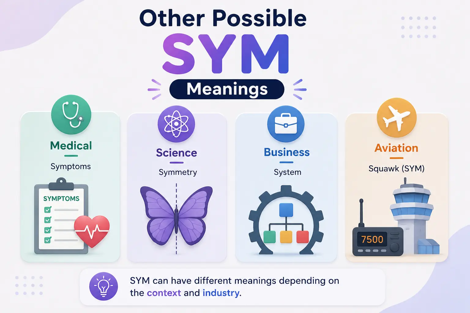 Other possible SYM meanings in medical science business and aviation