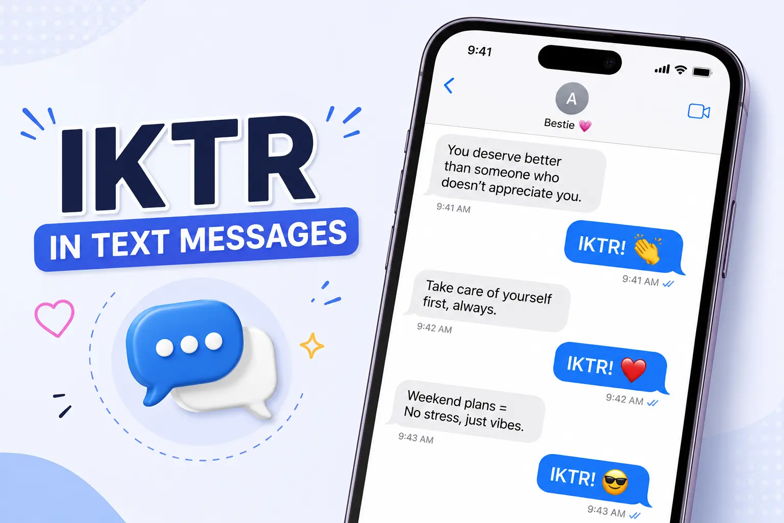 Smartphone conversation showing how IKTR is used in text messages to express agreement, encouragement, and support.