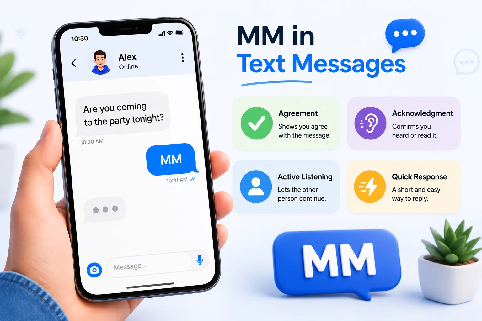 MM meaning in text messages with examples of agreement and acknowledgment