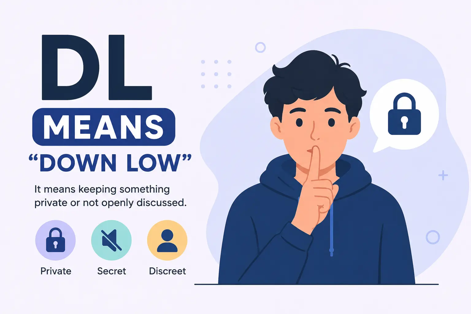 Illustration explaining the meaning of DL as Down Low and keeping something private