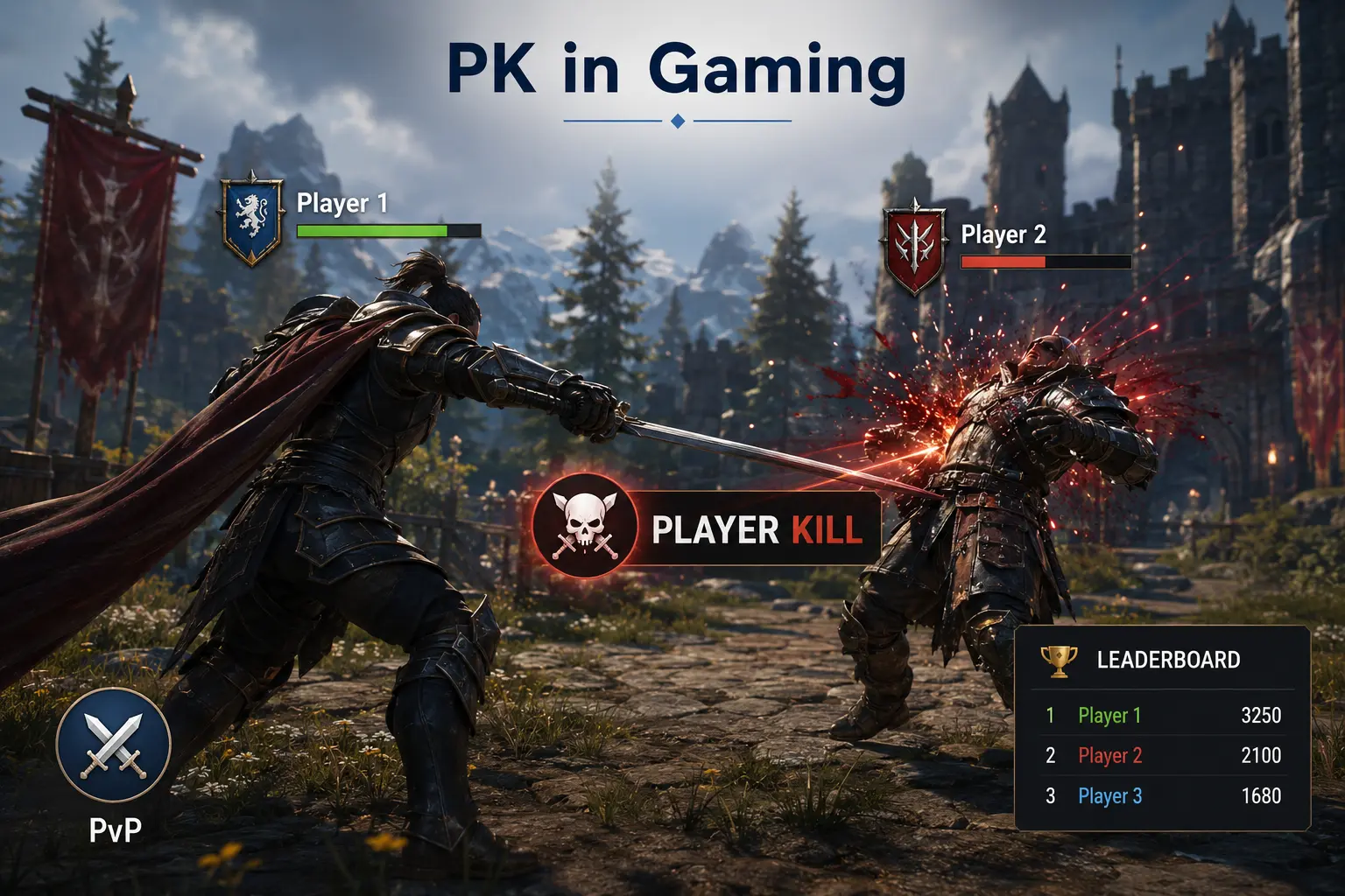 Illustration explaining PK meaning as Player Kill in online gaming