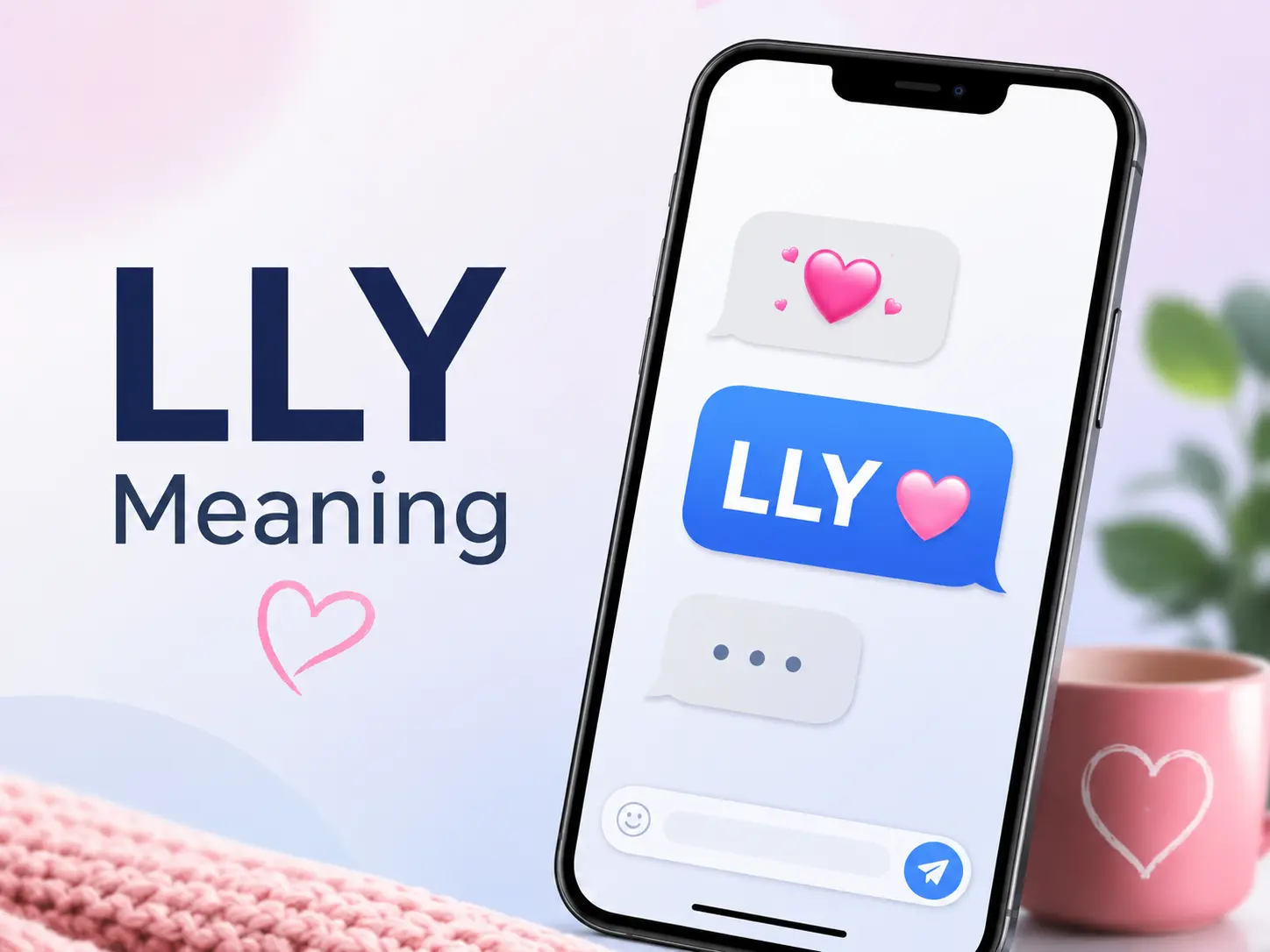LLY Meaning featured image with a smartphone chat bubble showing LLY and heart icons for texting slang