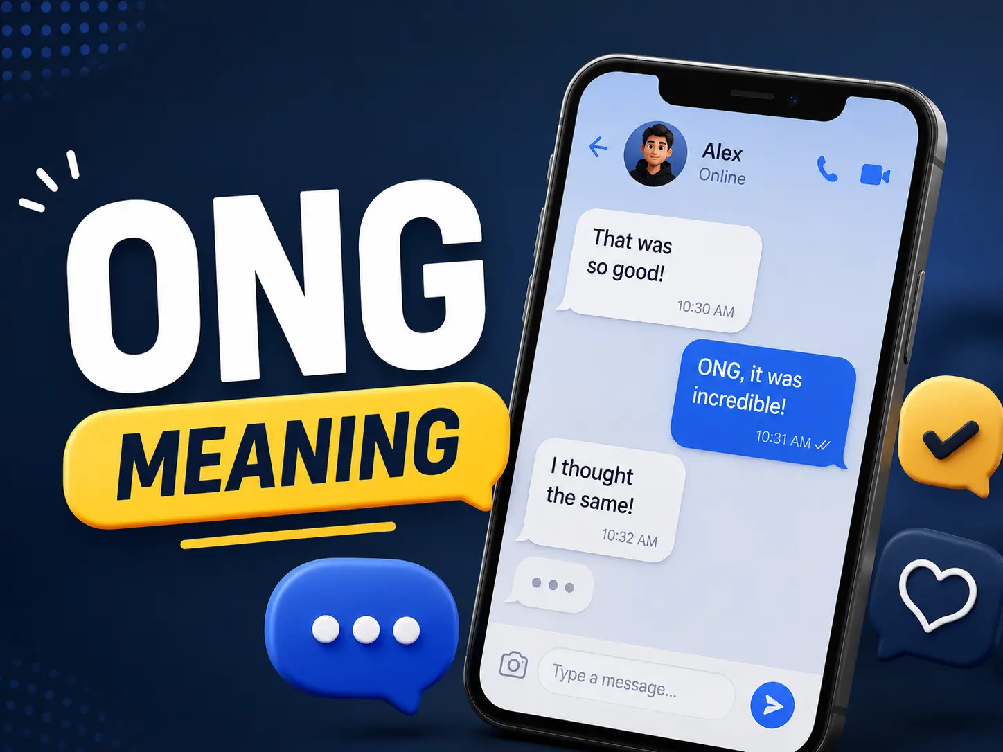 ONG Meaning featured image with a smartphone chat showing ONG in a casual text conversation and modern message icons