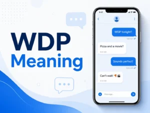 WDP Meaning featured image with a smartphone chat conversation, message bubbles, and a clean blue-and-white professional blog background.
