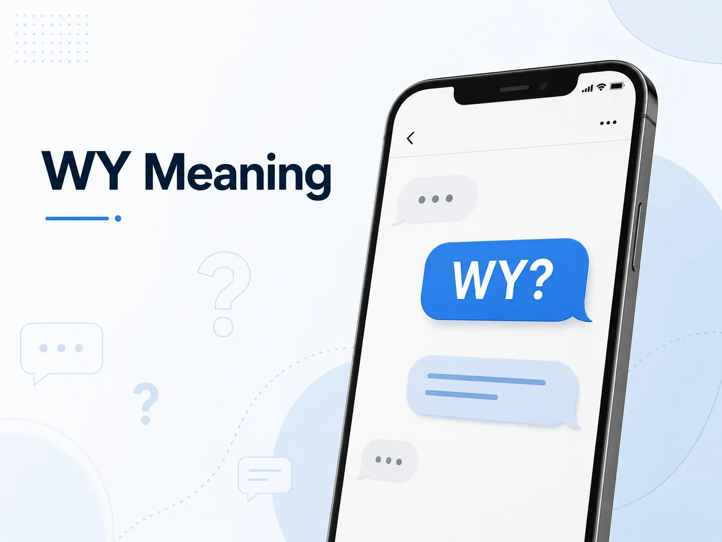 Professional WY meaning featured image showing a smartphone chat screen with a “WY?” message bubble and communication icons.
