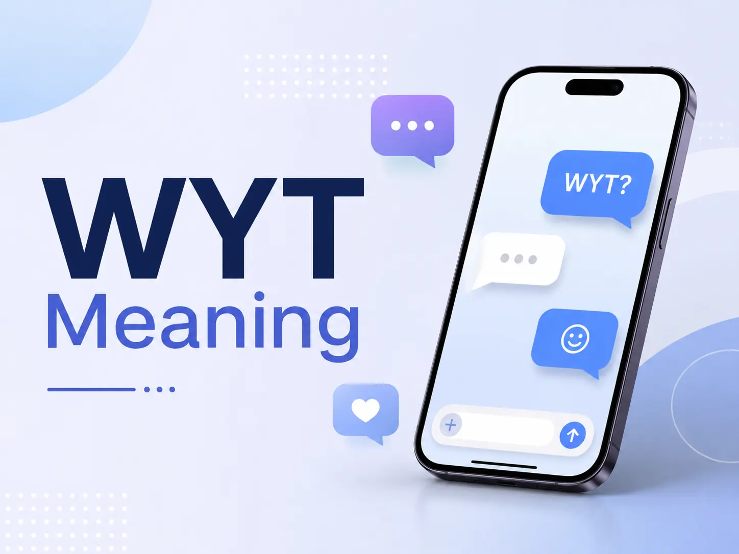 Featured image showing “WYT Meaning” with a modern smartphone, chat bubbles, and a clean blue messaging-style design for a texting slang article.