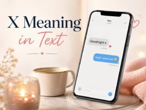X Meaning in Text featured image showing a smartphone conversation with “Goodnight x,” representing affection, friendliness, and flirting in messages.
