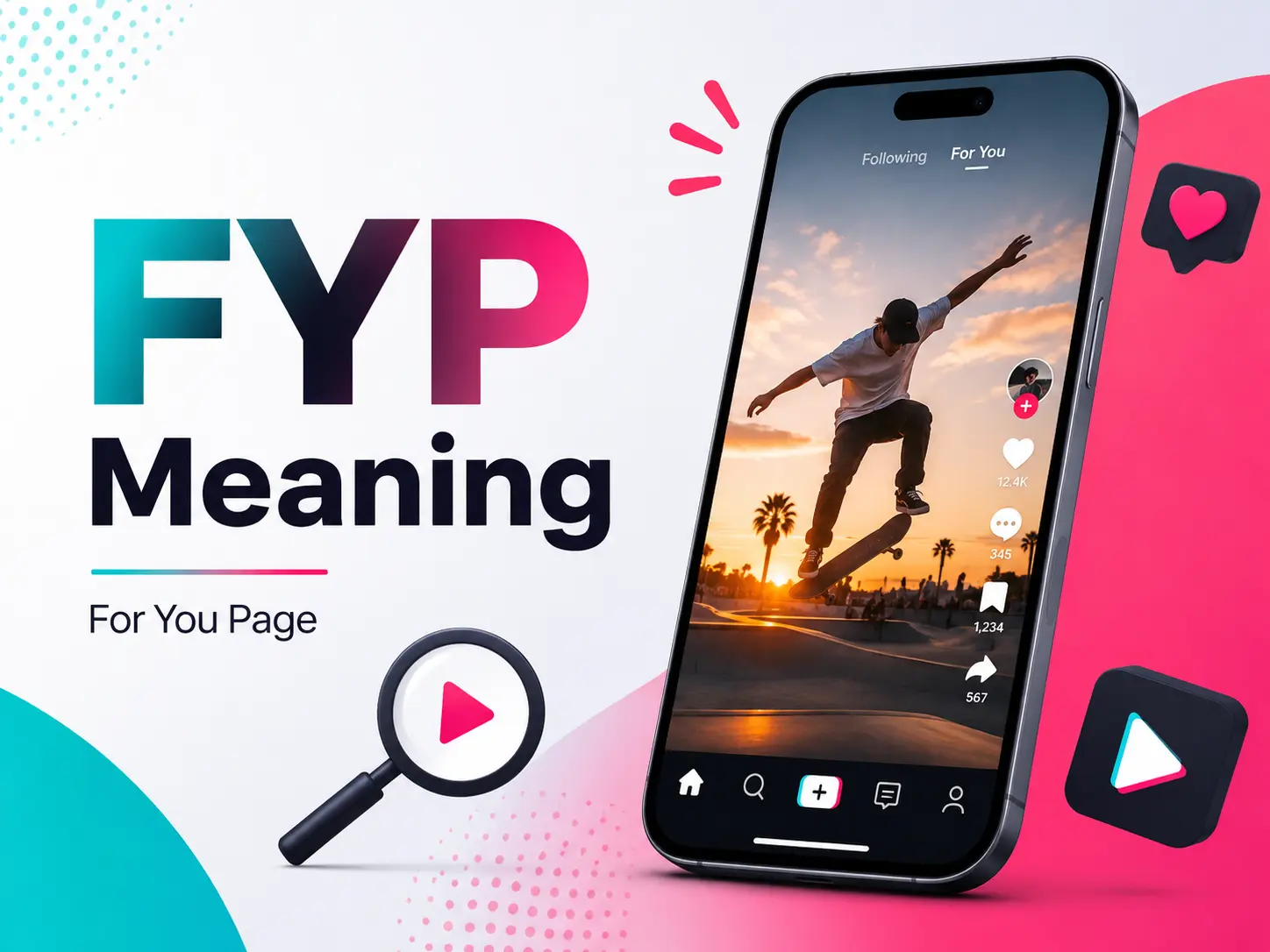 FYP Meaning featured image showing a smartphone with a personalized For You Page feed and social media recommendation icons.