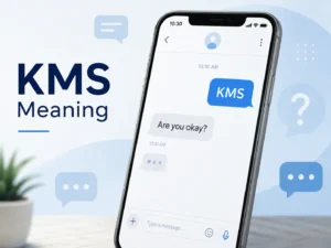 KMS Meaning featured image showing a smartphone chat with “KMS” and a supportive reply asking, “Are you okay?” to highlight the importance of checking the message’s context and the sender’s safety.