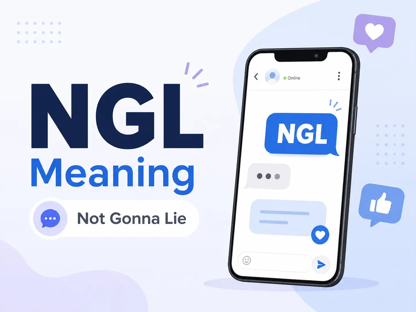 NGL Meaning featured image showing “Not Gonna Lie” with a smartphone chat interface and social media message icons.