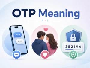 OTP Meaning featured image illustrating texting, One True Pairing, and One-Time Password security with chat, couple, and verification code icons.