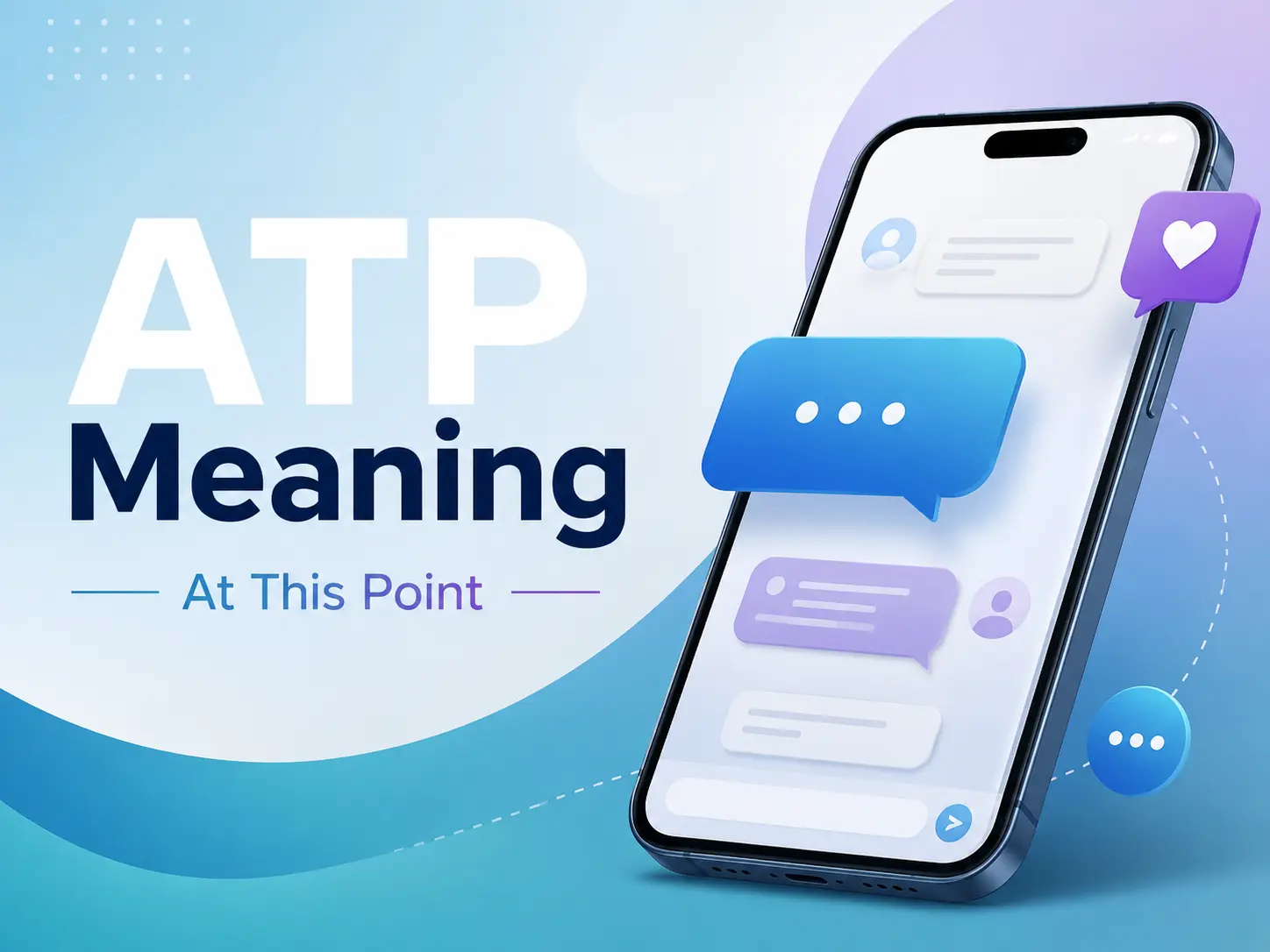 ATP Meaning featured image showing “At This Point” with a smartphone chat interface and messaging icons.
