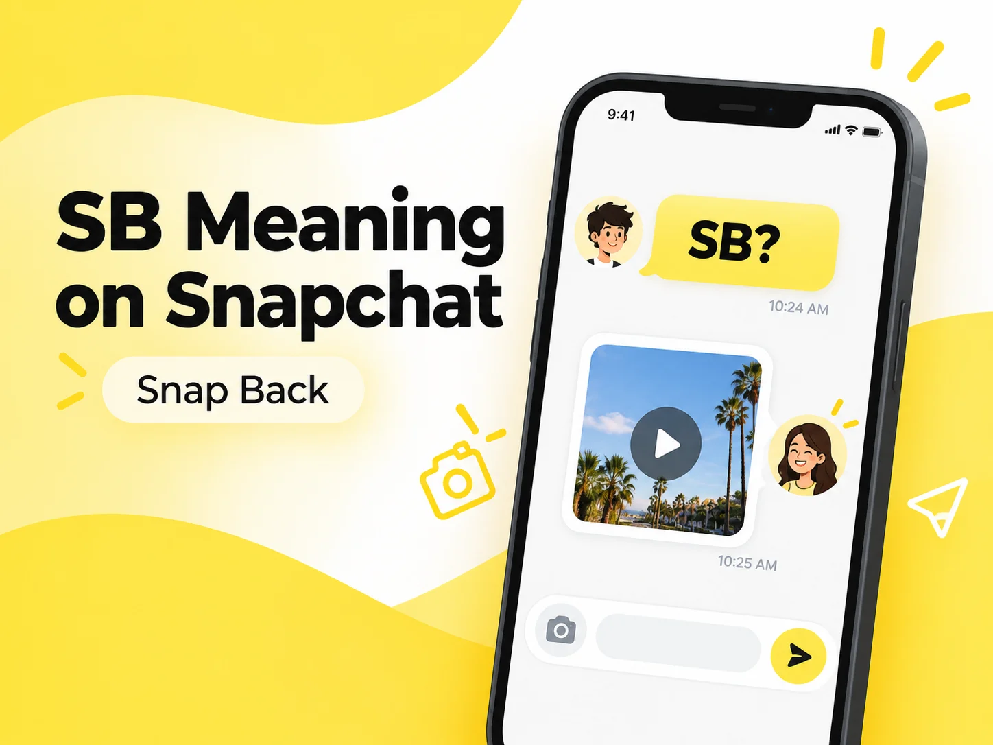 SB Meaning on Snapchat featured image showing “SB?” in a chat with a photo Snap reply, explaining SB as “Snap Back.”