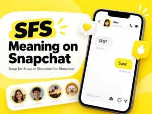 SFS Meaning on Snapchat featured image showing a chat with “SFS?” and explaining Snap for Snap or Shoutout for Shoutout.
